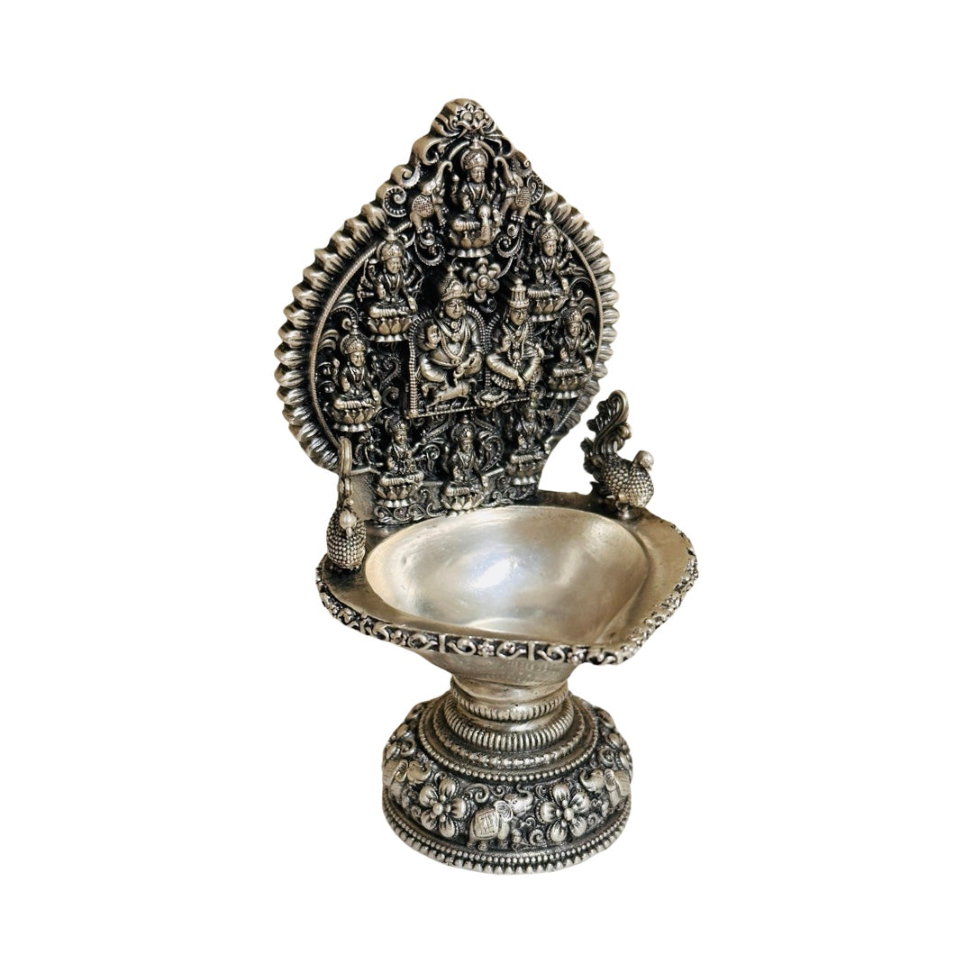 925 Silver Antique AstaLakshmi Kuber Deepam 3.75 Inches