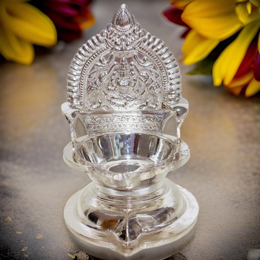 925 Silver Handmade Gajalakshmi- Kamakshi Deepam 3.8 Inches