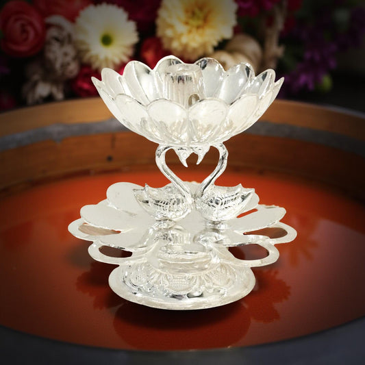 Chanchala  Fancy Peacock Silver Diya