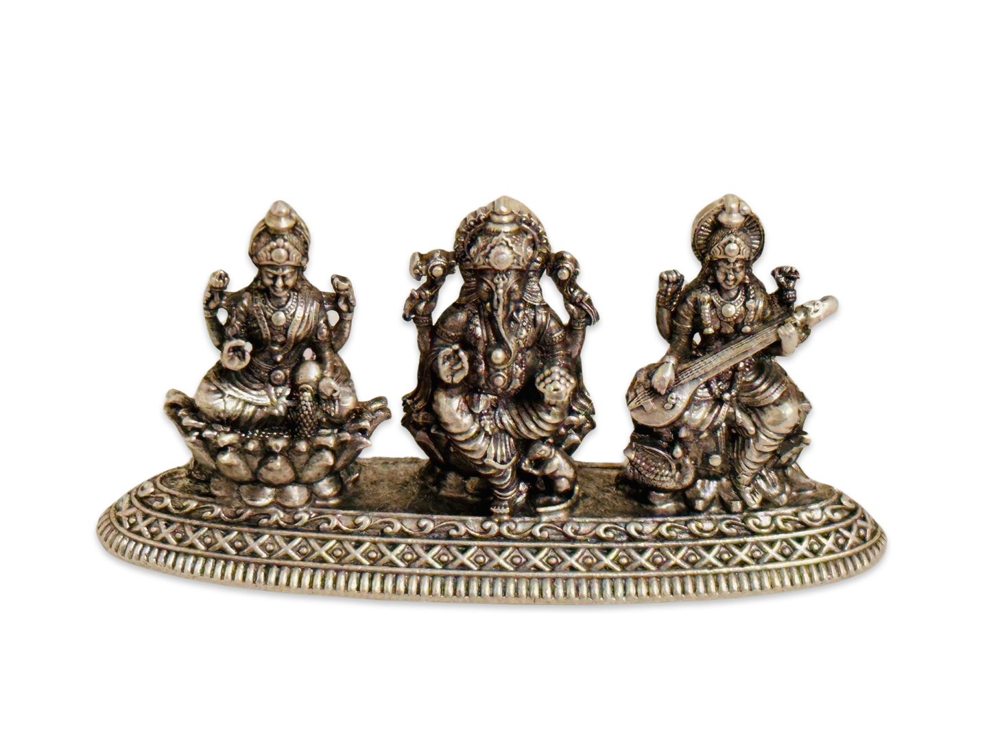 Antique Silver Ganesh Saraswathi Lakshmi Idol