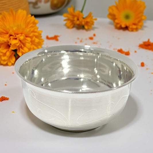 Swati Silver Plain Engraved Bowl- 4.1 Inches