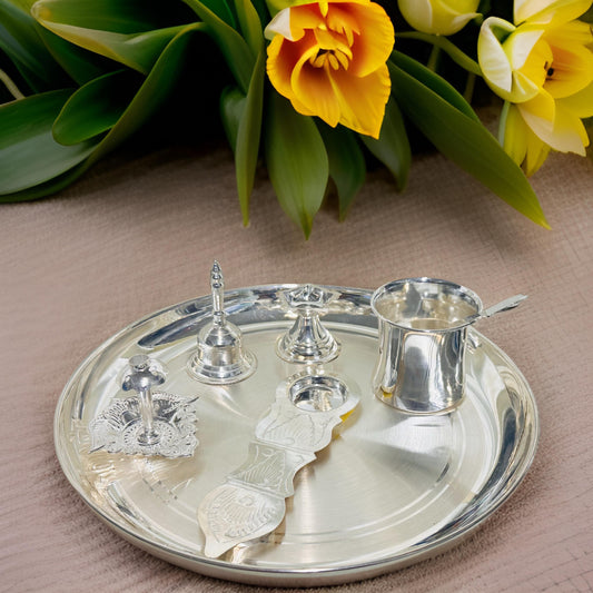 Silver Pooja Thali Set - 6 PCs