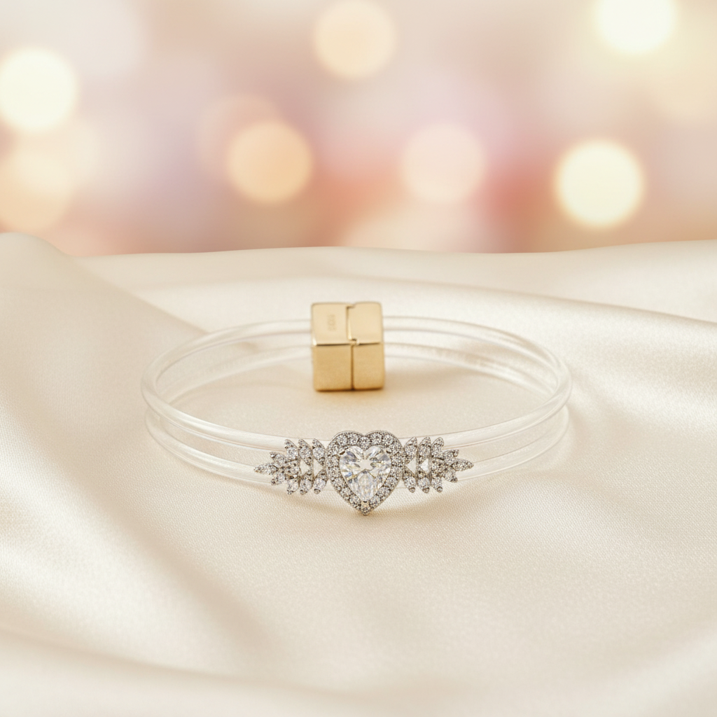 Silver Silicon Heart CZ Bracelet