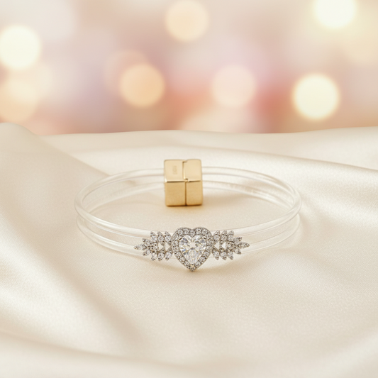 Silver Silicon Heart CZ Bracelet