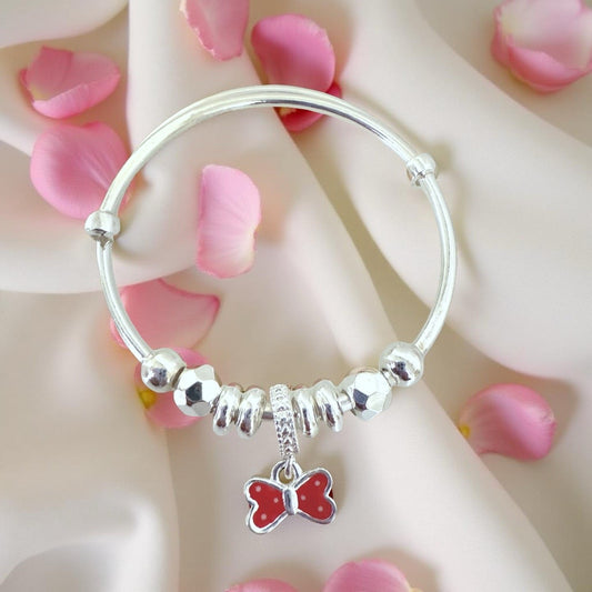 999 Pure Silver Red Butterfly Charm Adjustable Baby Bracelet