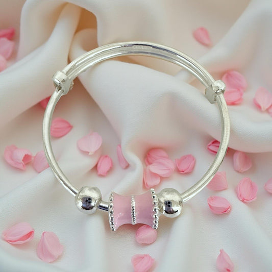 999 Pure Silver Pink Roller Charm Adjustable Baby Bracelet