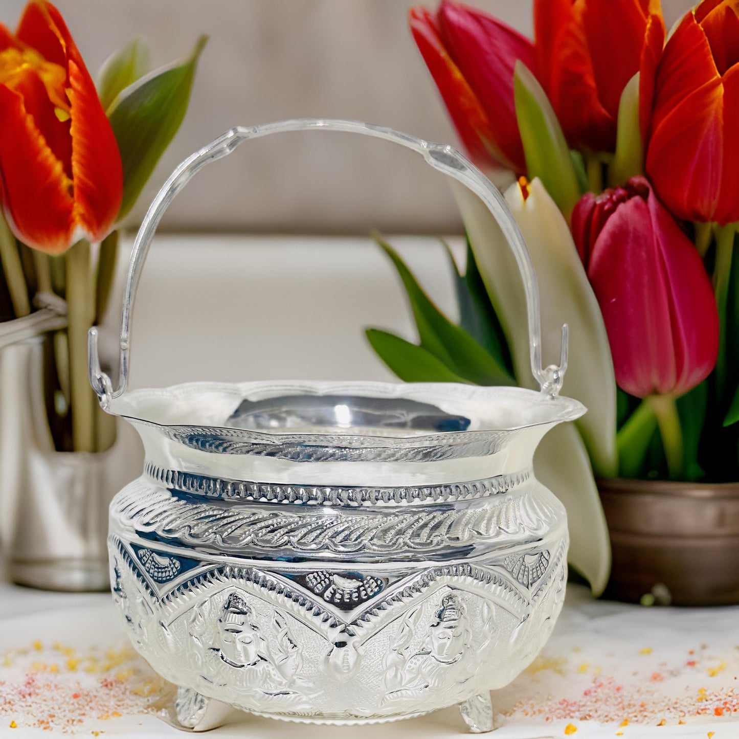 Silver Astalakshmi Flower Basket