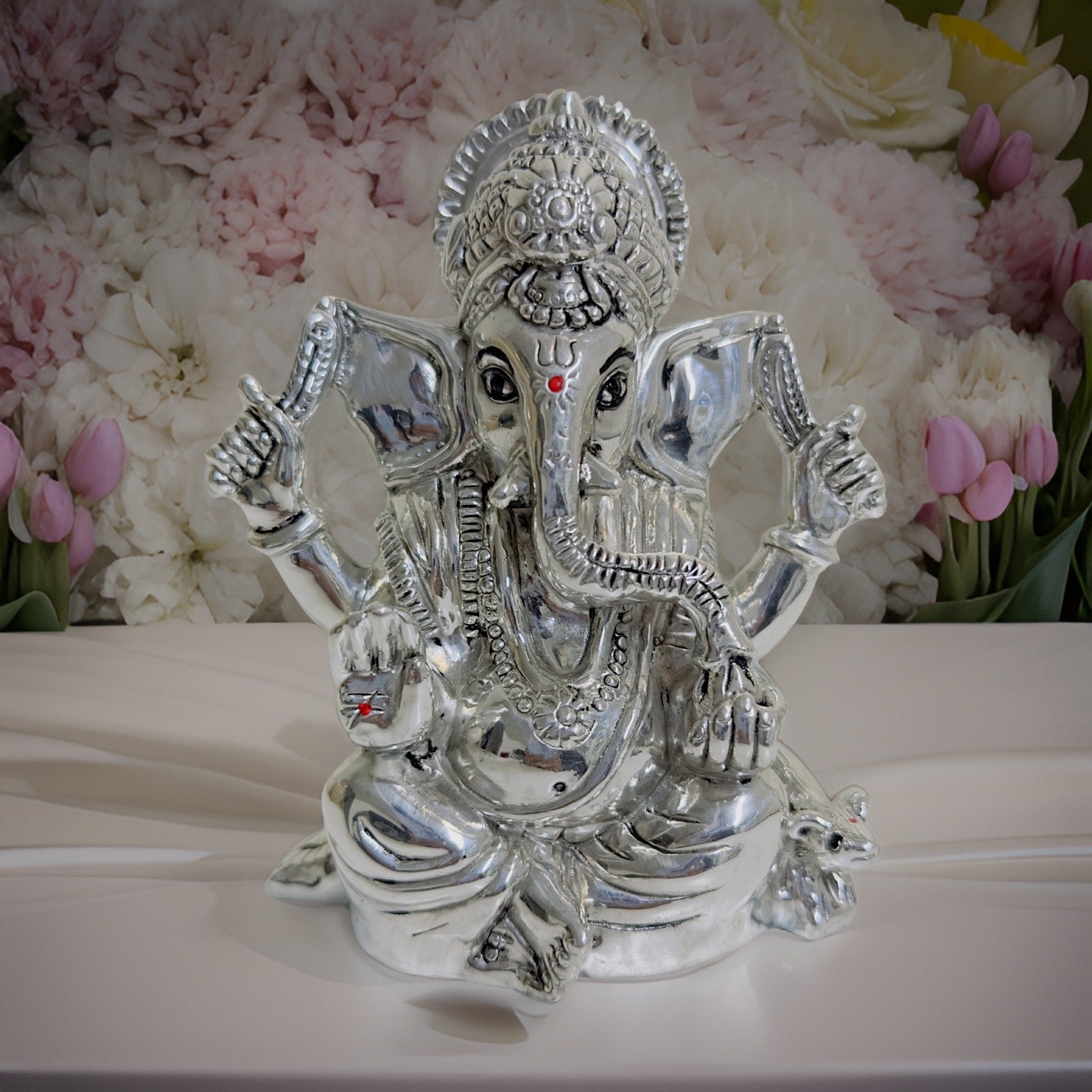 999 Silver Mayura Ganpathy Idol