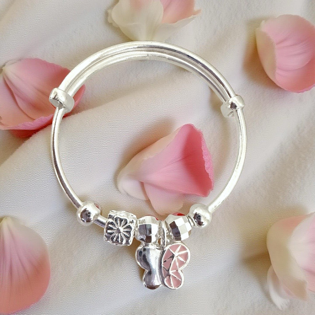 999 Pure Silver Butterfly Charm Adjustable Baby Bracelet