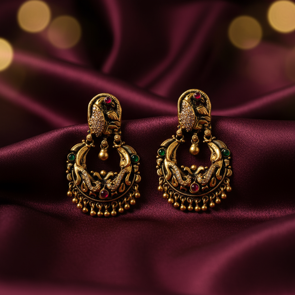 925 Silver Aashikha Antique Chandbali Earrings