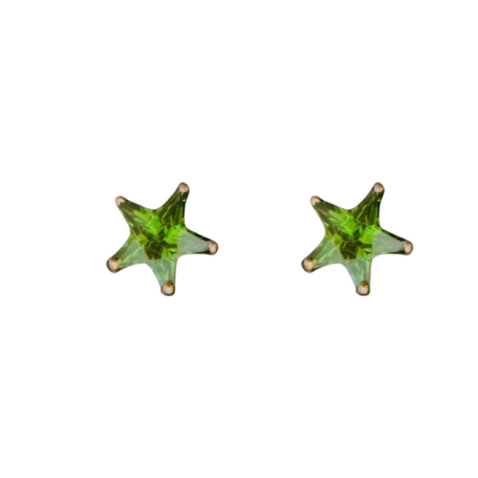 Silver Green Star Screw Back Earrings