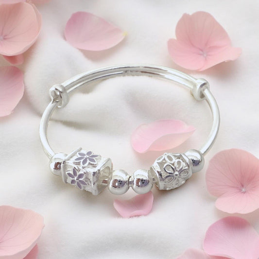 999 Pure Silver Purple Charm Adjustable Baby Bracelet