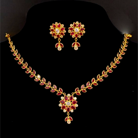 22KT Gold Ted stone Necklace and Earrings Set
