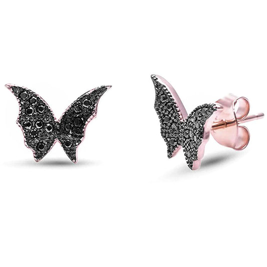 Rose Gold Plated On 925 Silver Butterfly Stud Earrings