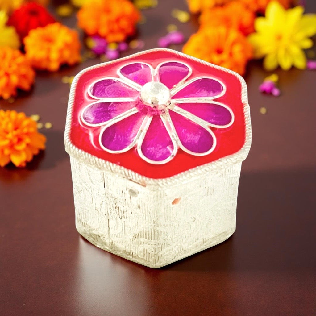 Silver Enamel Hexagon KumKum Box