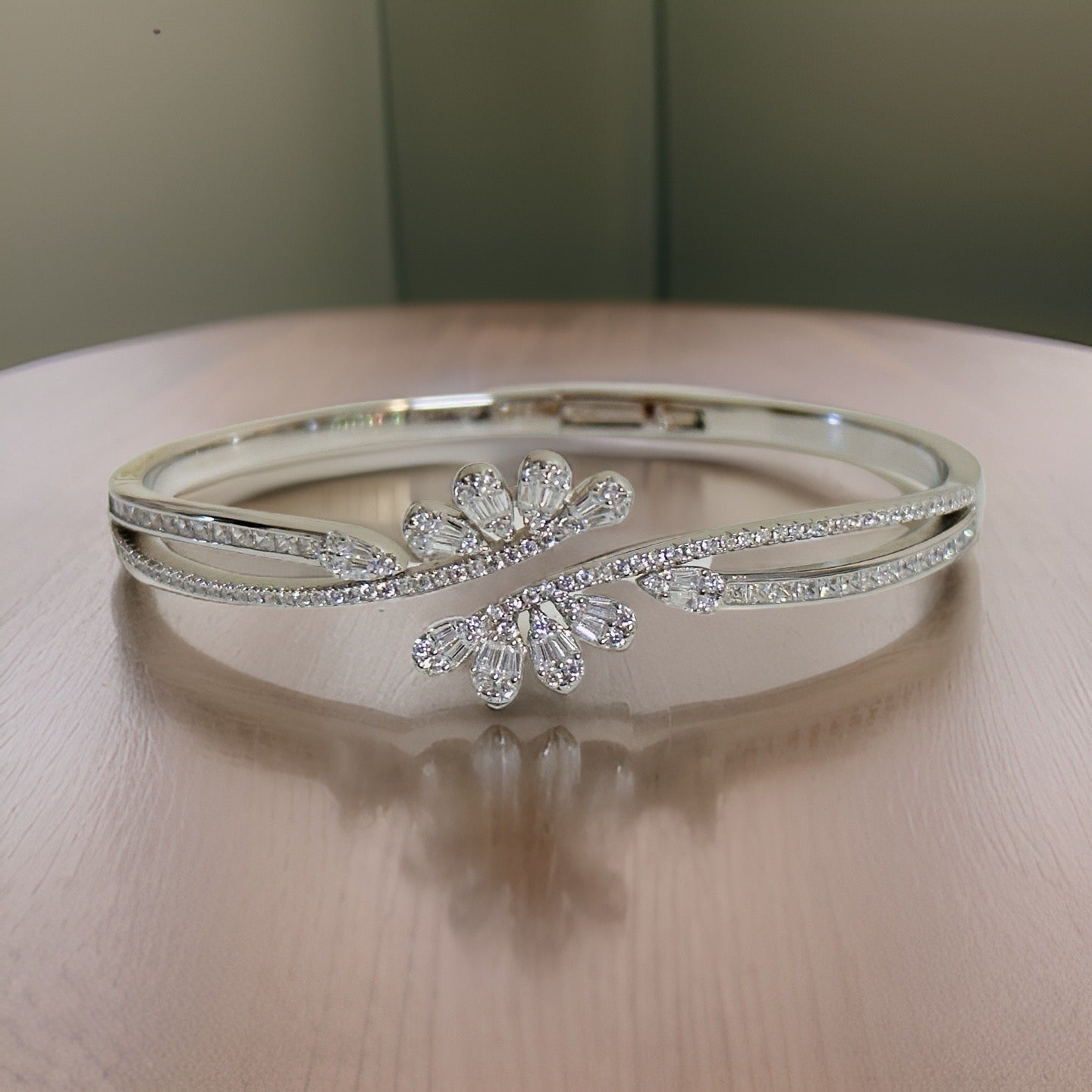 Openable CZ Flower Silver Bracelet