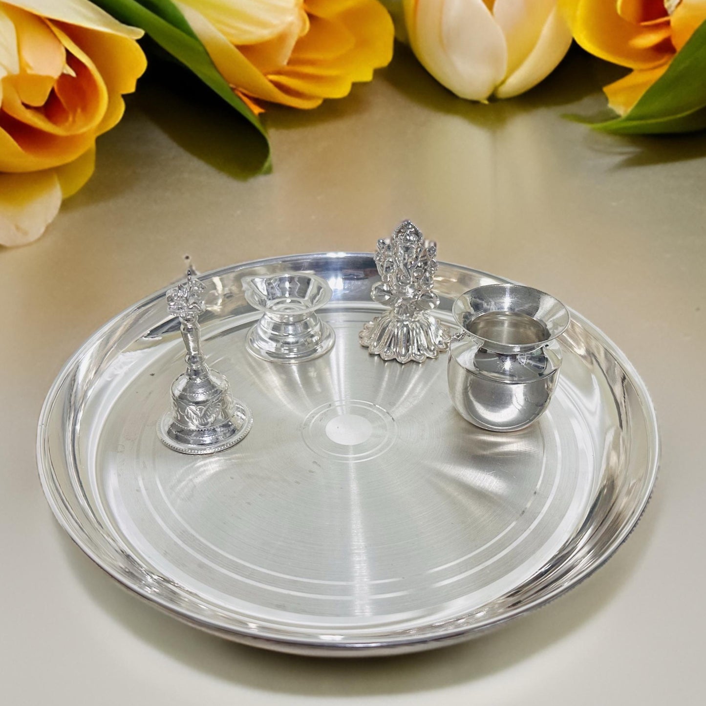 Silver Pooja Thali Set - 5 PCs