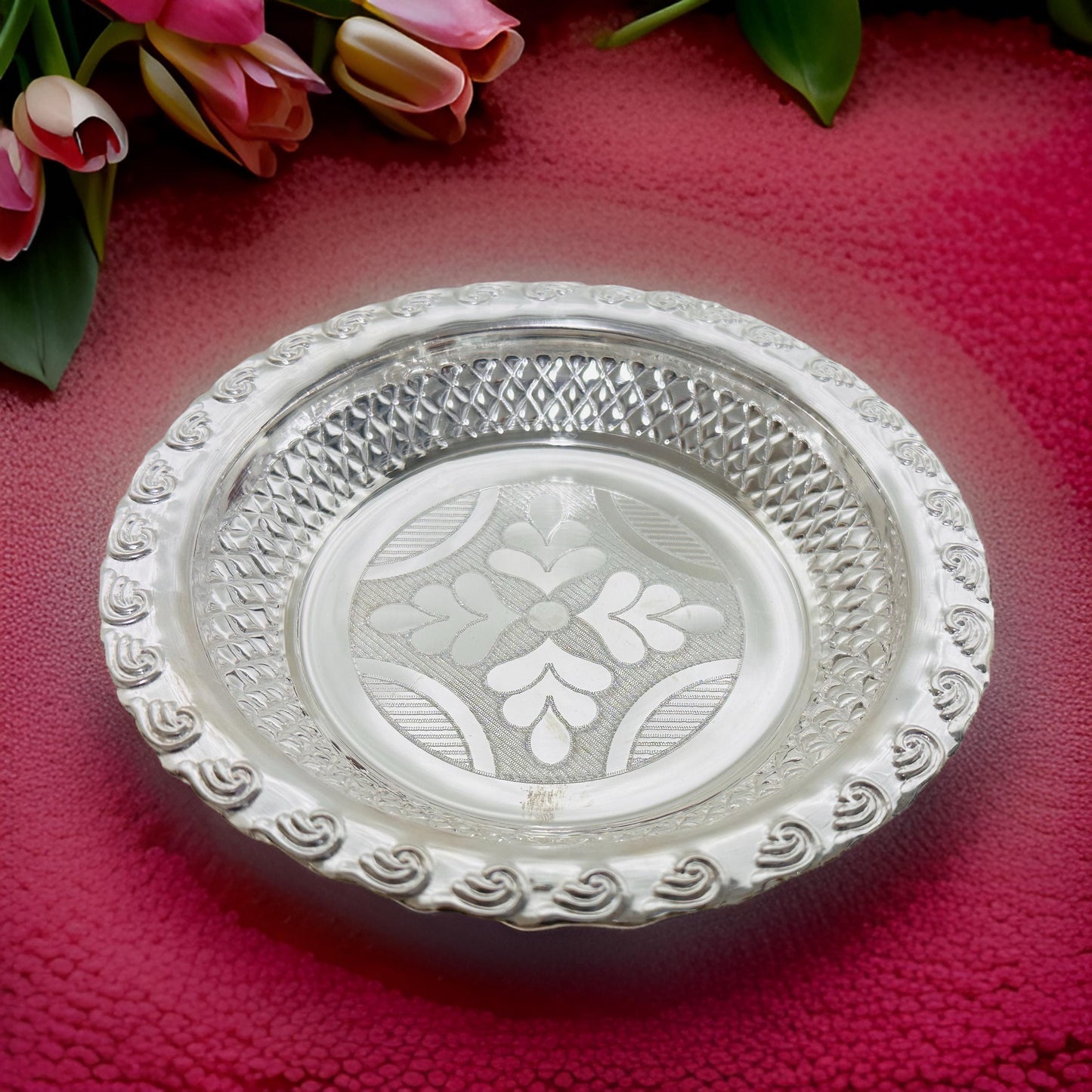 925 Silver Swetha Pooja Thali Plate 5.4 Inches