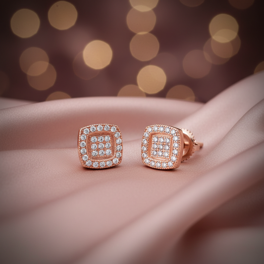 Sterling Silver Square Micro Pave Stud Earrings