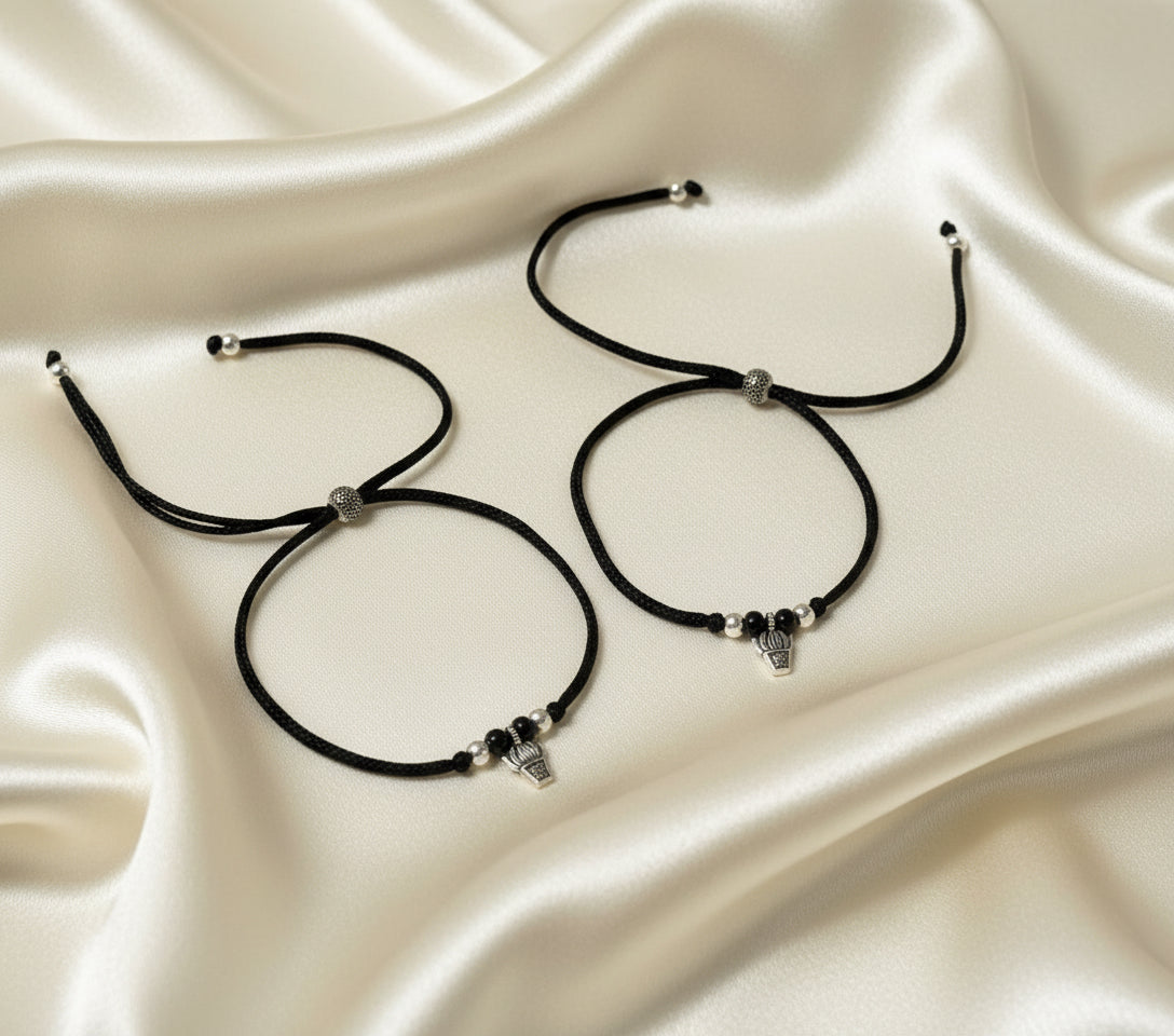 925 Silver Lotus Charm Black Thread Nazriya Payal