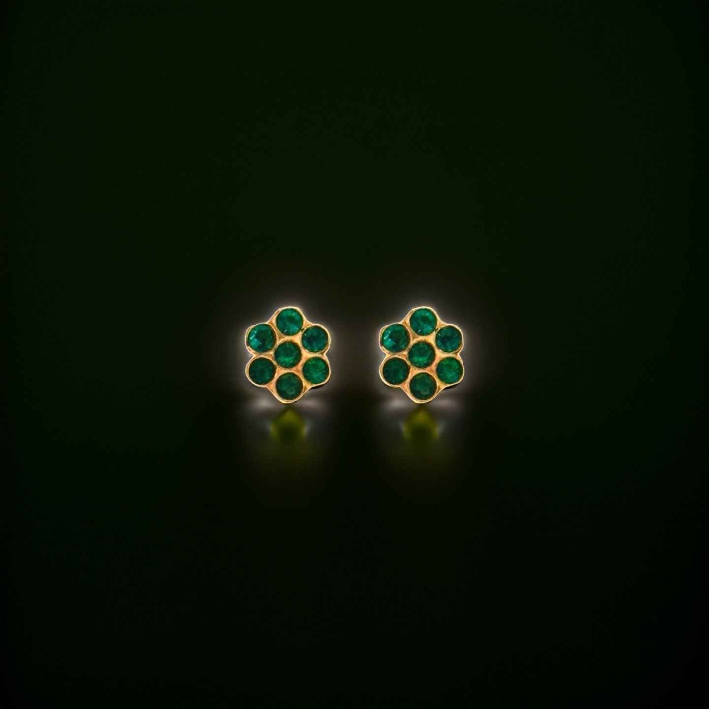 18KT Gold  Green Stone Stud Earrings