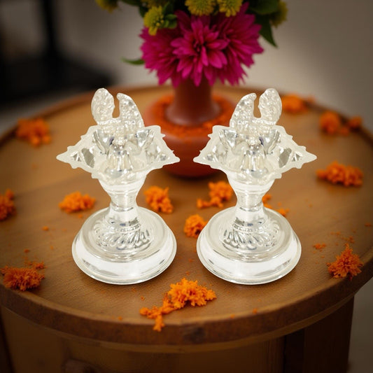 Silver Peacock Nakash Deepam 3.8 Inches