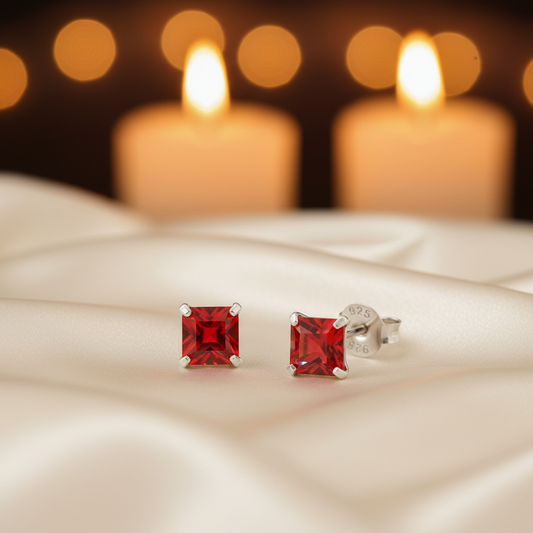 Silver Square Stud Earrings 4mm