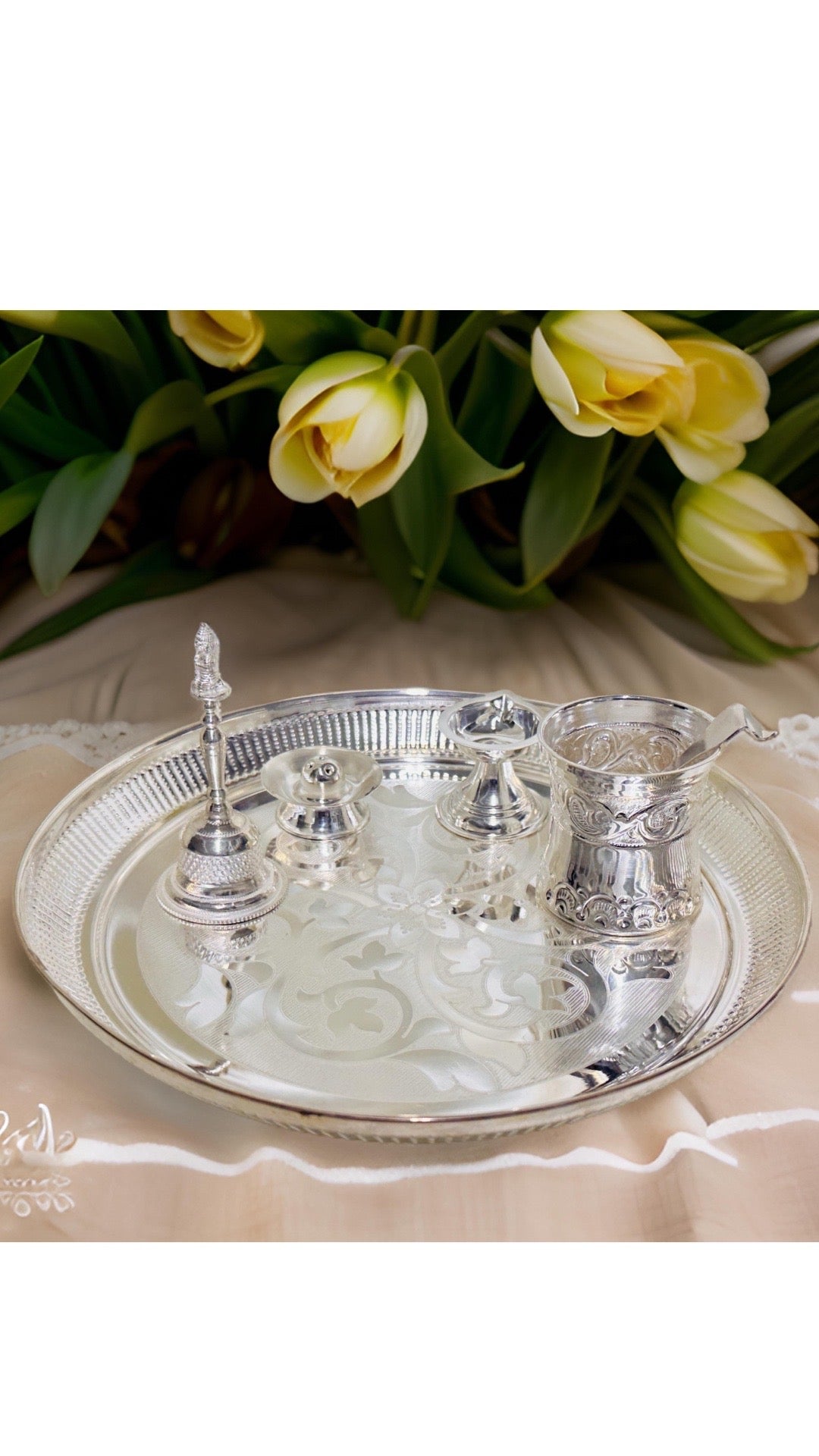 925 Silver Pooja Thali Set 5 PCs