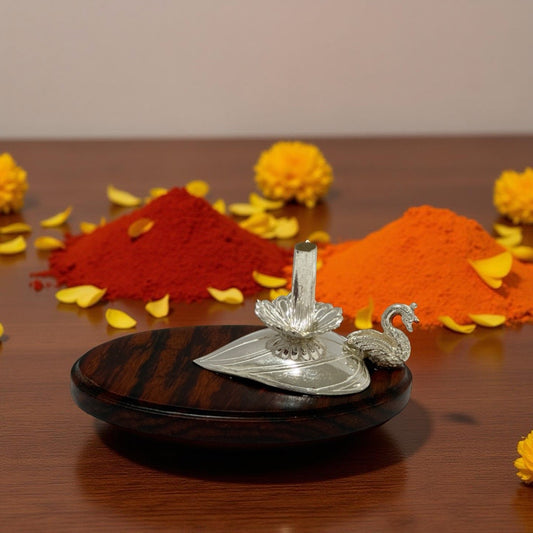 925 Silver Peacock Wodden Agarbathi Holder