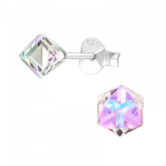 925 Silver Cube Vitrial Light Crystal Earrings