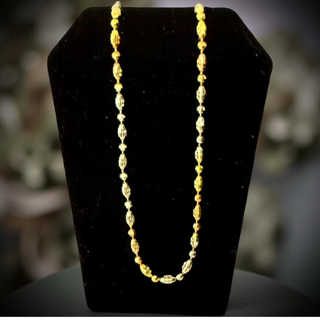925  Silver Gold-Rhoidium-Rose Gold Oval Bead Three Tone Chain
