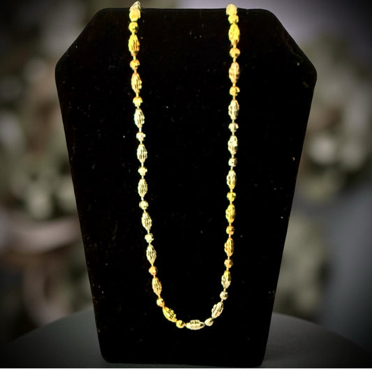925  Silver Gold-Rhoidium-Rose Gold Oval Bead Three Tone Chain