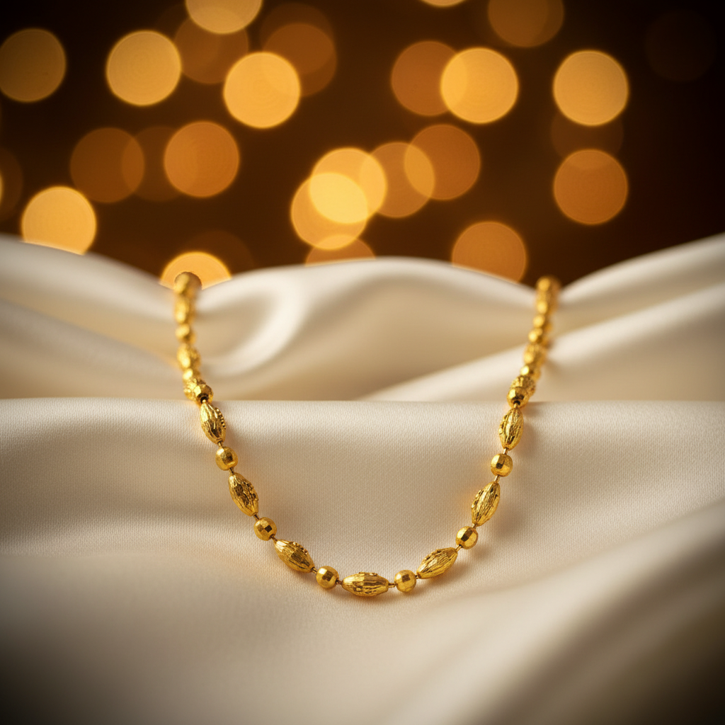 925  Silver Gold-Rhodium-Rose Gold Oval Bead Three Tone Chain