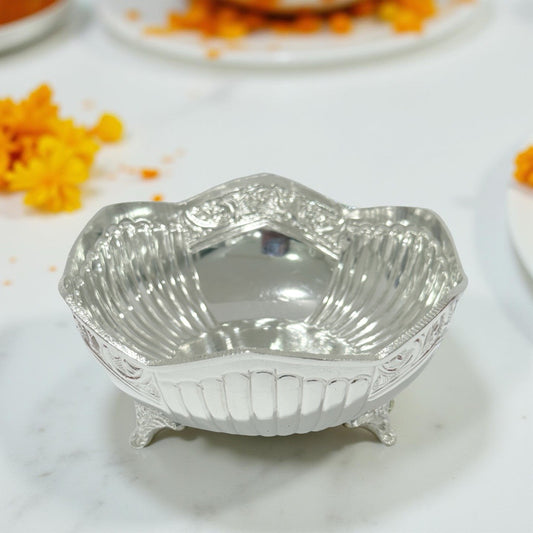 Meghna 925 Silver Floral Bowl 5 Inches