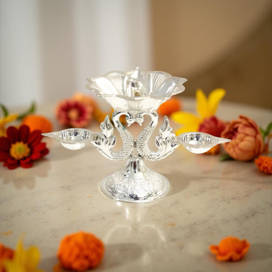 Aarna  Fancy Peacock Silver Diya