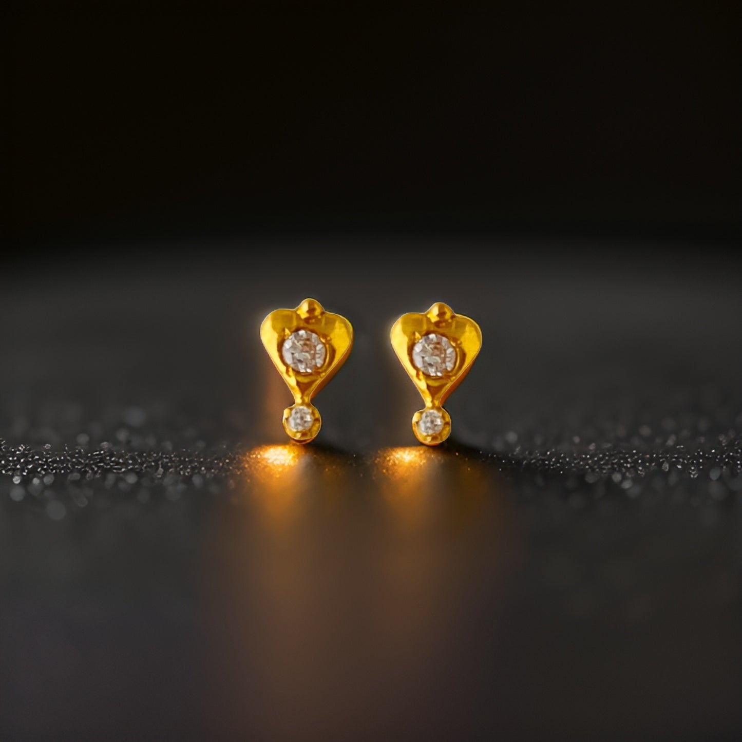 22KT Gold White Heart Stud Earrings