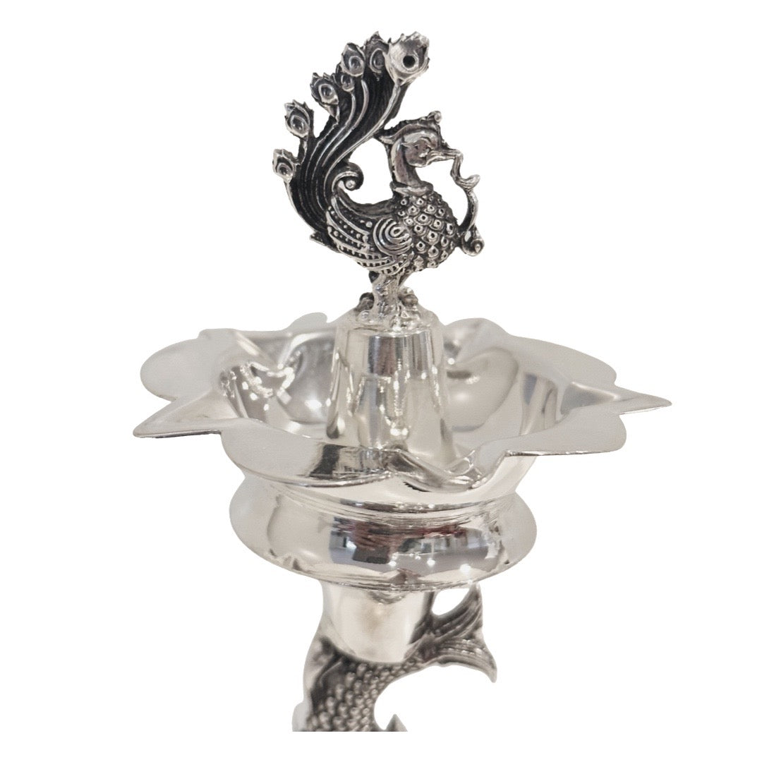 925 Silver Antique Fish Deepam 7 inches