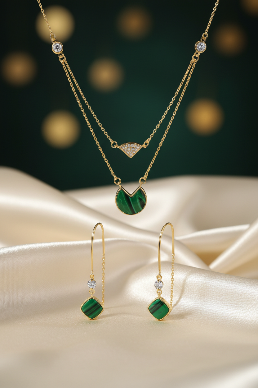 Yellow Gold Plated On 925 Sterling Silver Bella Necklace and  Earrings Set