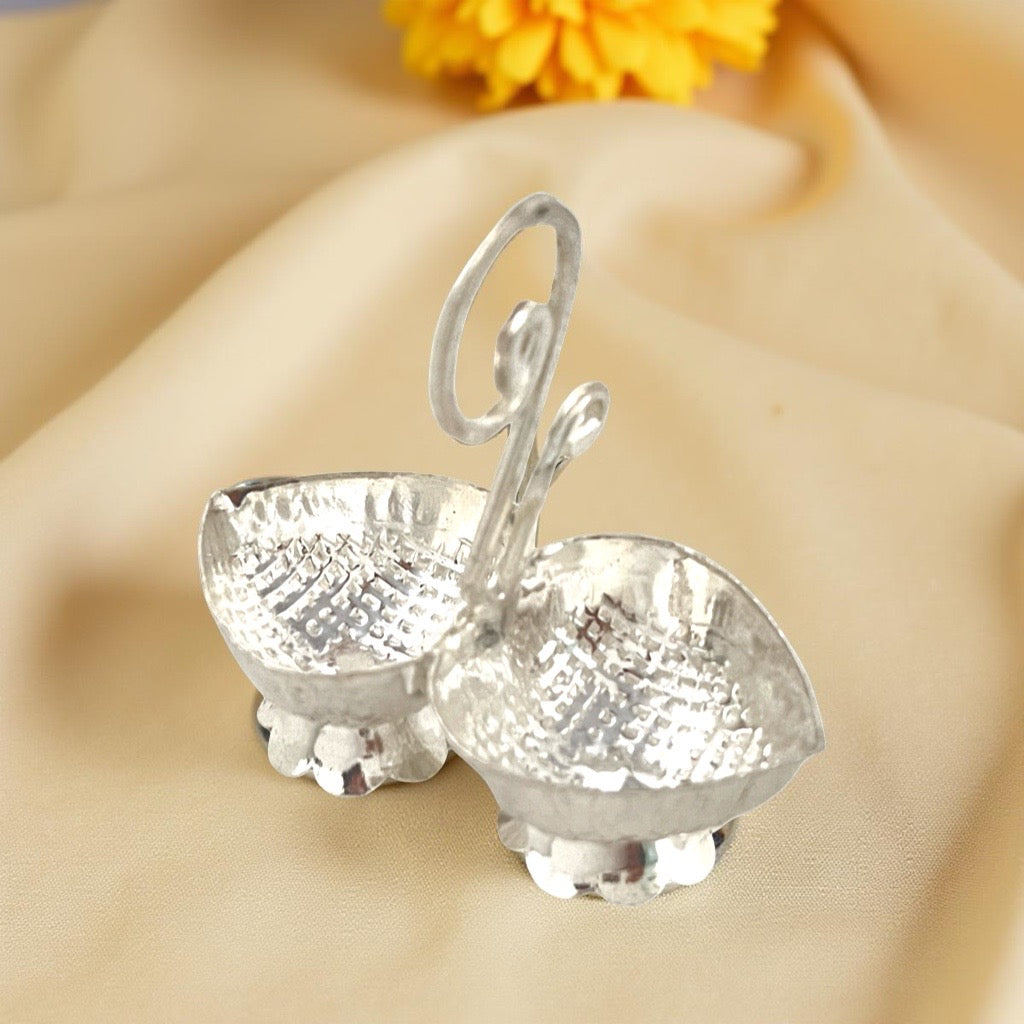 Silver Dual Heart Haldi Kumkum Holder