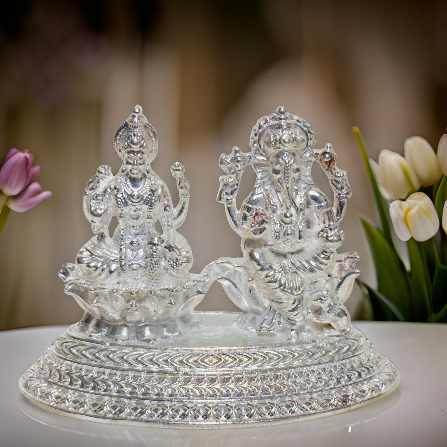 Silver Lakshmi Ganesh Saraswathi Idol-3.2 Inches