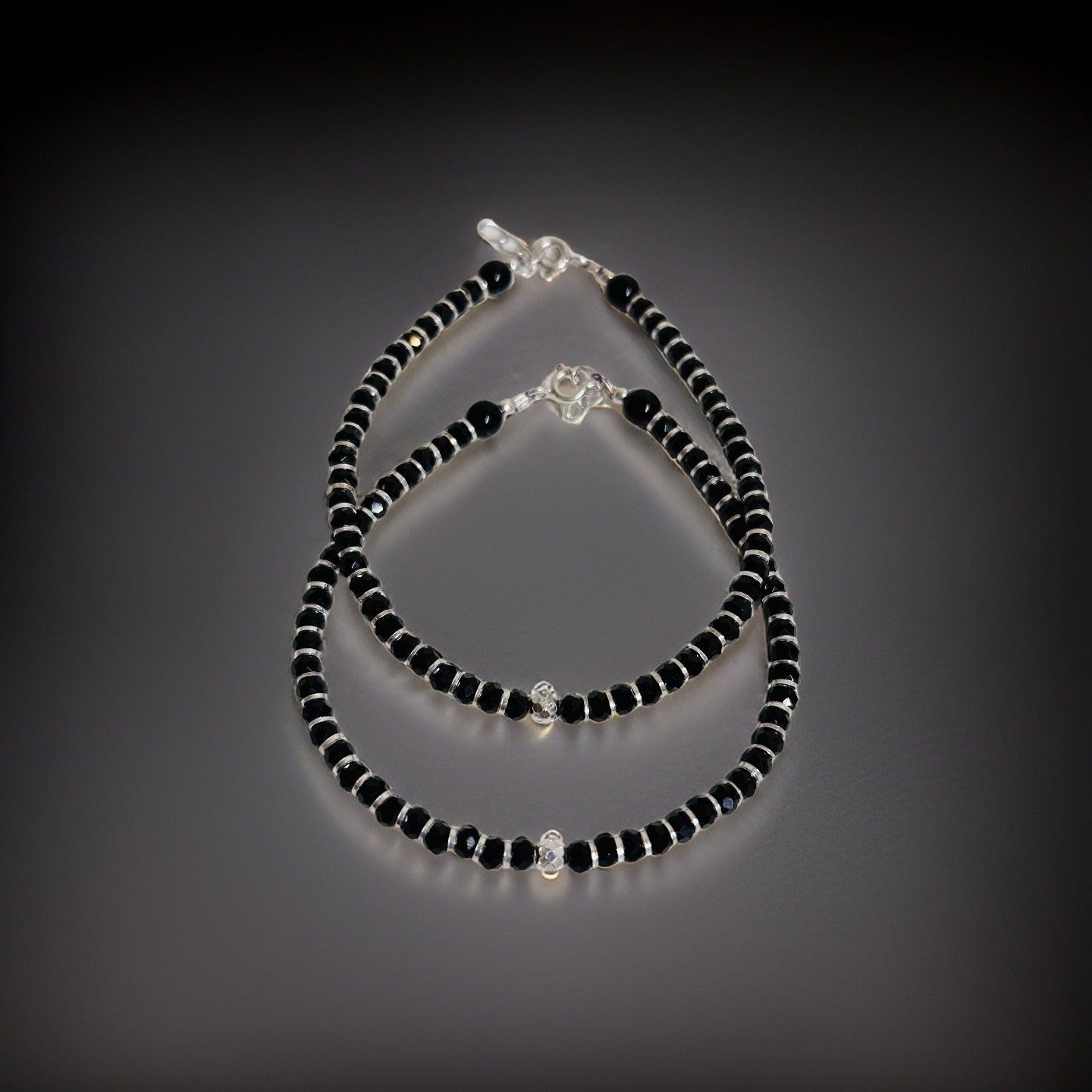 Shneha Silver Black Bead Nazria Bracelet-Anklet 7.5 Inches