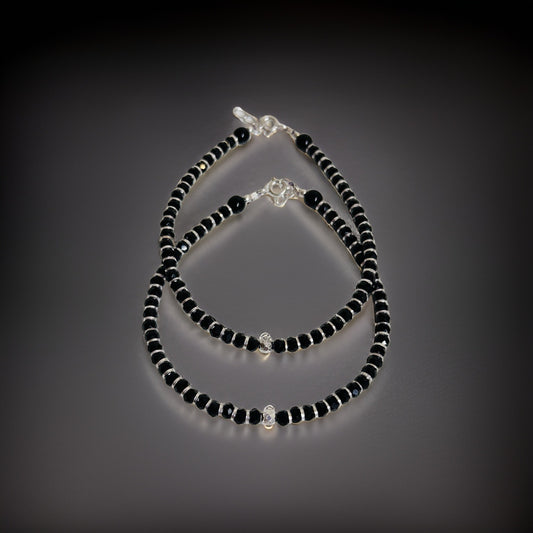 Shneha Silver Black Bead Nazria Bracelet-Anklet 7.5 Inches