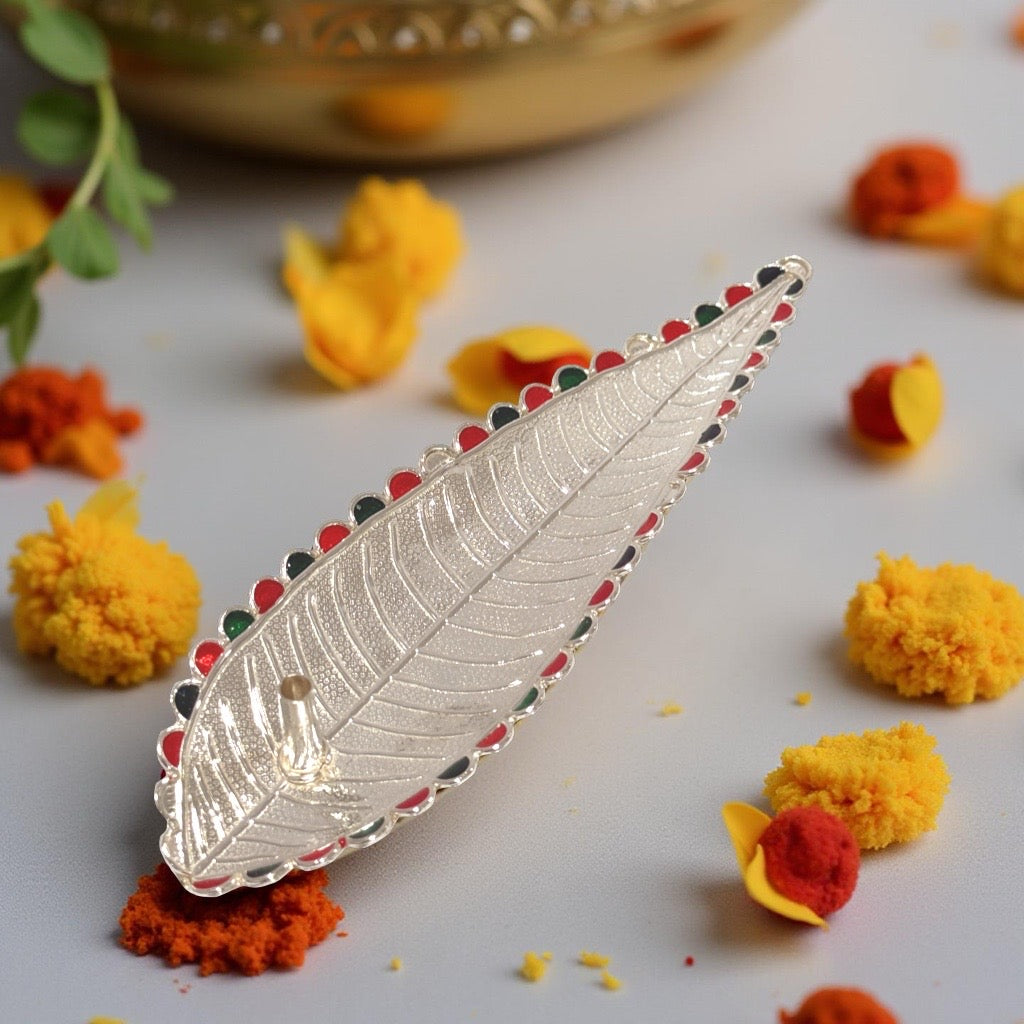 Silver Leaf Incense Burner 6.75 Inches