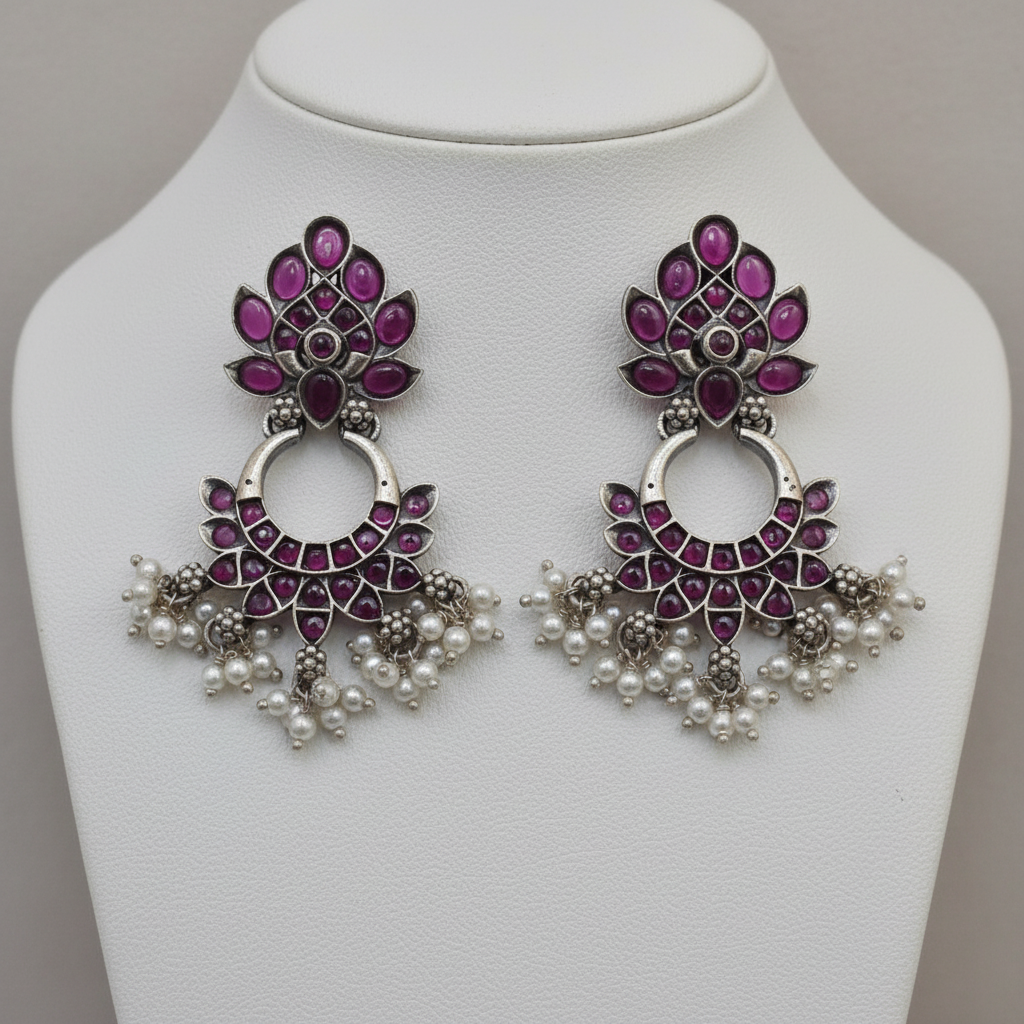 Oxidized 925 Silver Pearl Drop Earrings