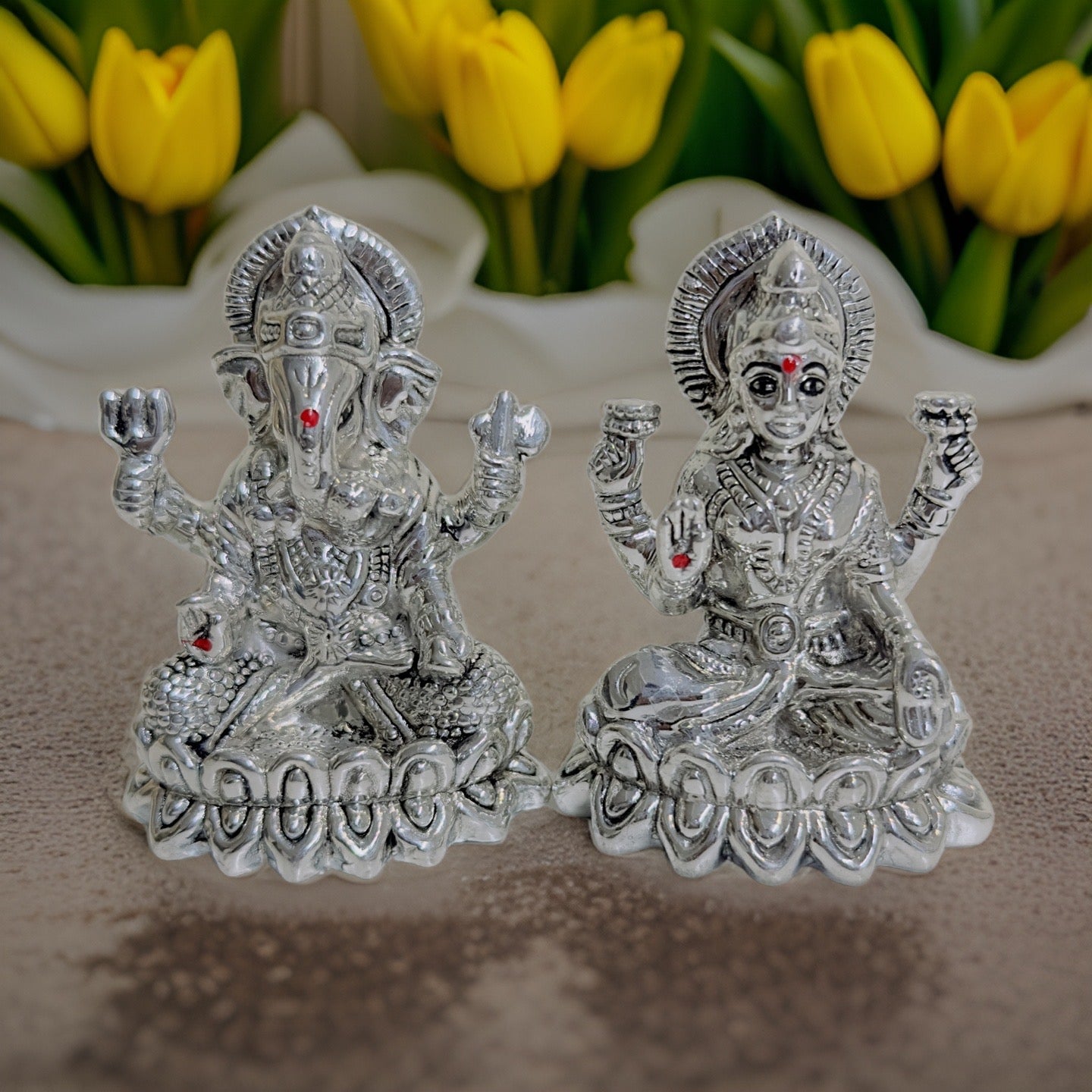 999 Silver Kamala Lakshmi Ganesh Idol