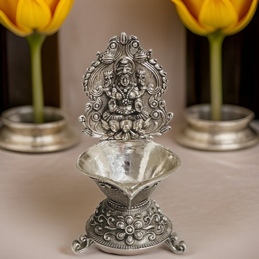 925 Silver Antique Lakshmi Deepam 3.5 Inches