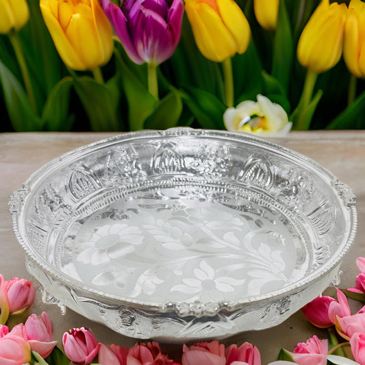 925 Silver Nakash Astalakshmi Pooja Thali Plate 9 Inches