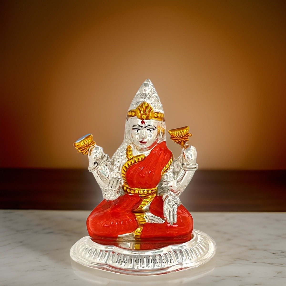 Silver Enamel Lakshmi Idol