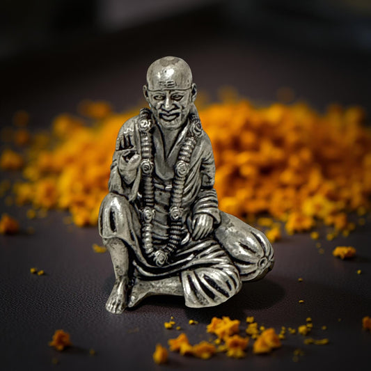 925 Silver Antique Saibaba  3D Idol- 1.5 inches