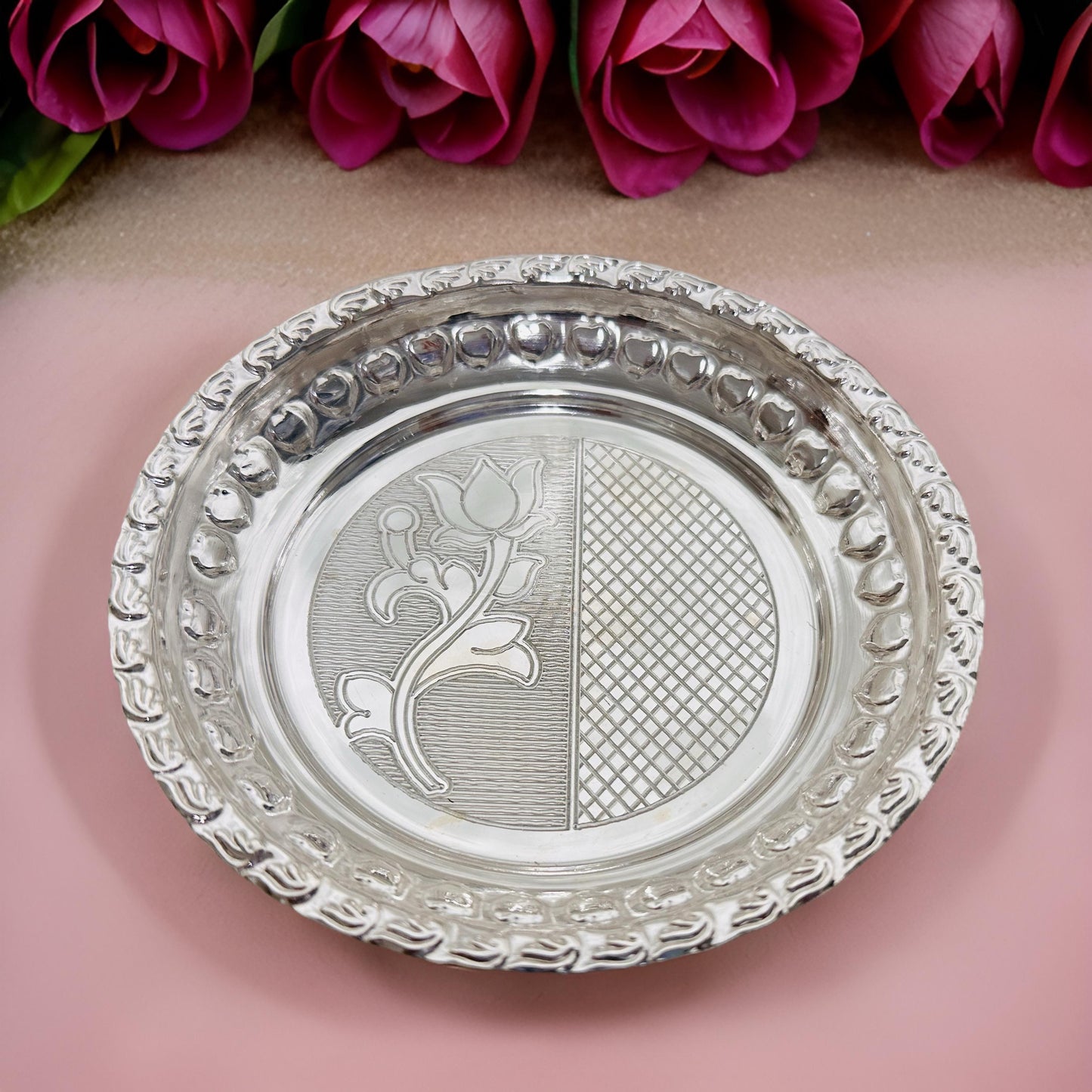 925 Silver Meenakshi Pooja Thali Plate 5.6 Inches